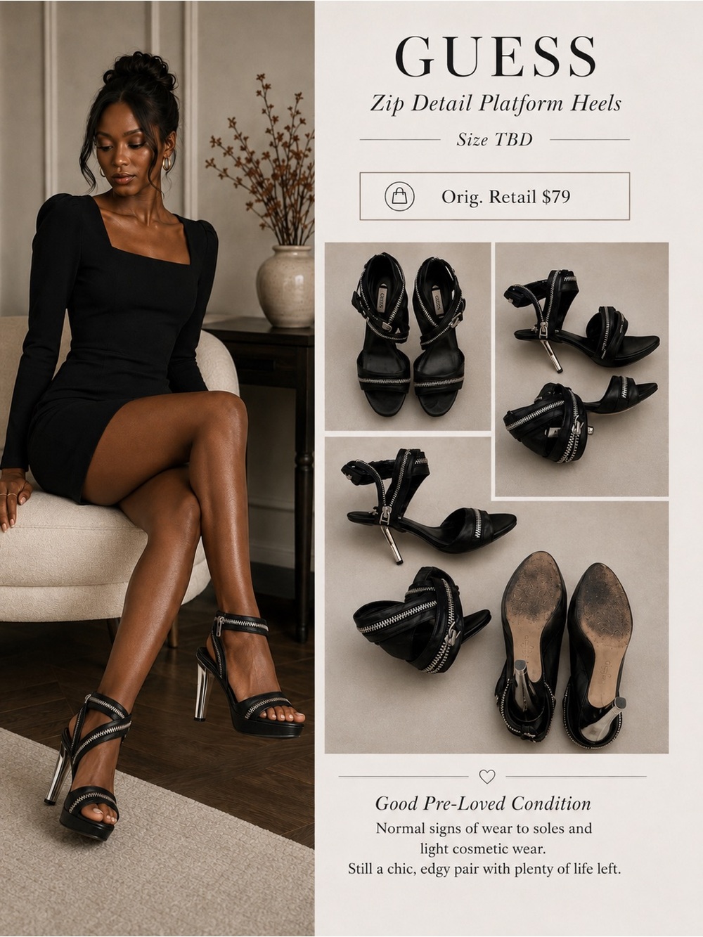 GUESS Black Zip-Accent Platform Heels